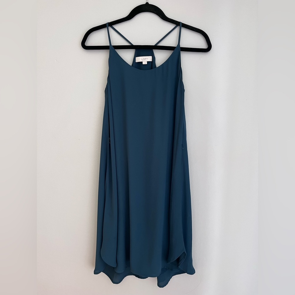 Loft Razor-back Shift Dress, Dark Teal, Size S